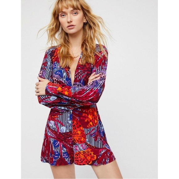 Free People Audrey Abstract Deep Plunge Neckline Romper - Picture 2 of 10